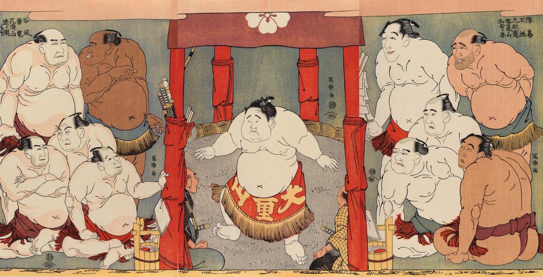 Artwork Sumo wrestlers (reprint) this artwork made of Colour woodblock print on paper