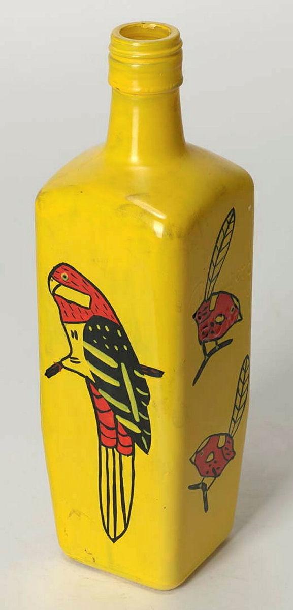 Artwork Painted rum bottle (yellow) this artwork made of Enamel household paint on glass, created in 1988-01-01