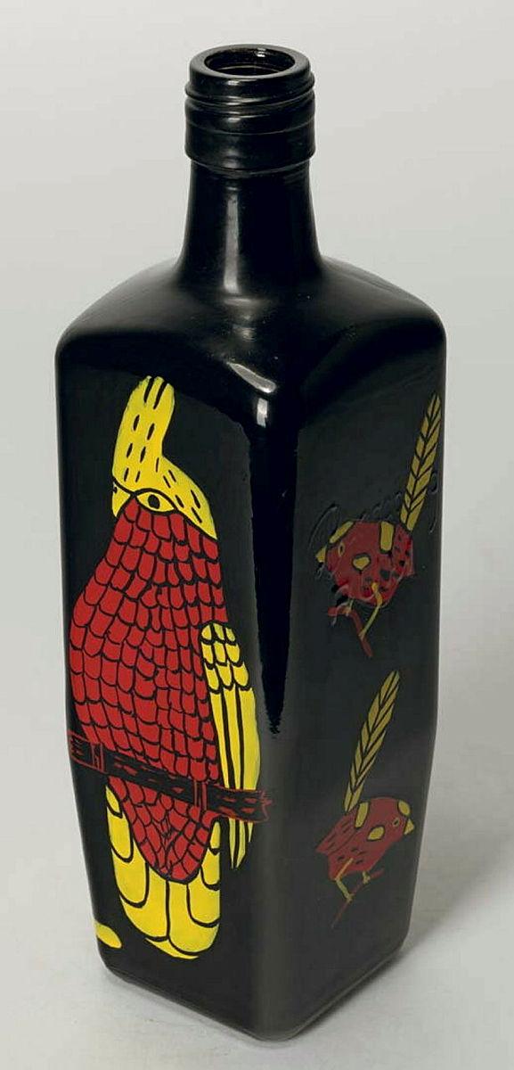 Artwork Painted rum bottle (black) this artwork made of Enamel household paint on glass, created in 1988-01-01