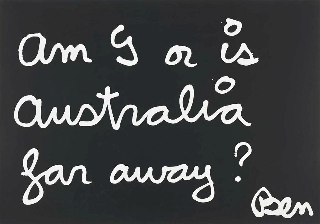 Artwork Am I or is Australia far away? (from 'The readymade boomerang' portfolio) this artwork made of Screenprint on paper, created in 1990-01-01