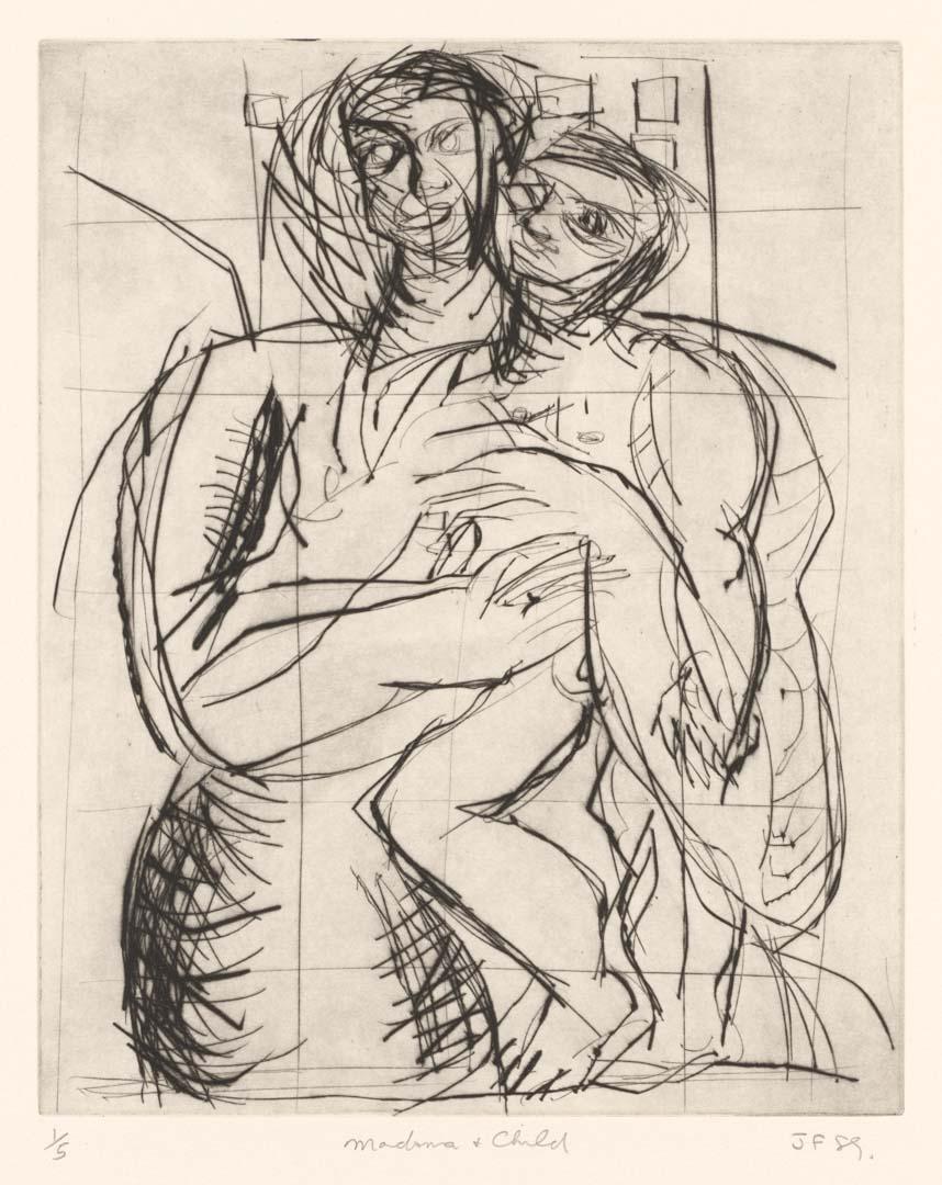 Artwork Madonna and Child this artwork made of Drypoint on paper, created in 1989-01-01