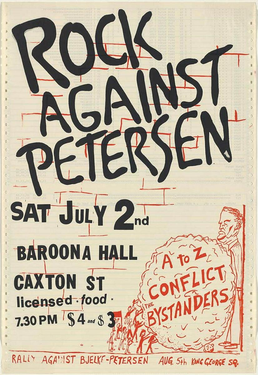 Artwork Rock against Petersen this artwork made of Screenprint on paper, created in 1983-01-01