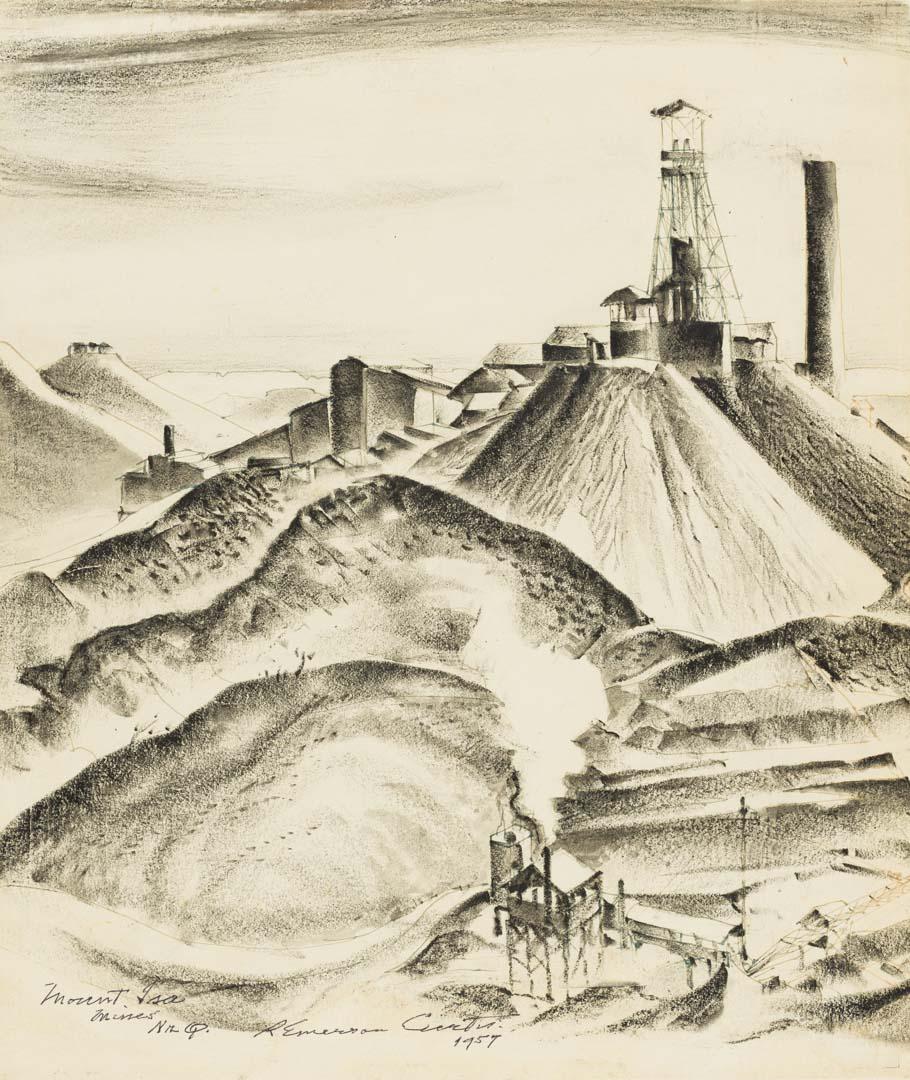 Artwork Mount Isa Mines, North Queensland this artwork made of Charcoal on paper, created in 1957-01-01
