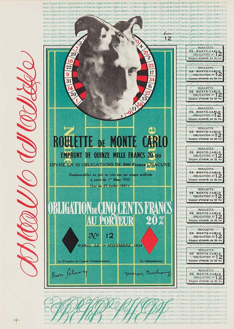 Artwork Obligation Monte Carlo.  Monte Carlo Bond this artwork made of Colour lithograph on cream wove paper, created in 1924-01-01