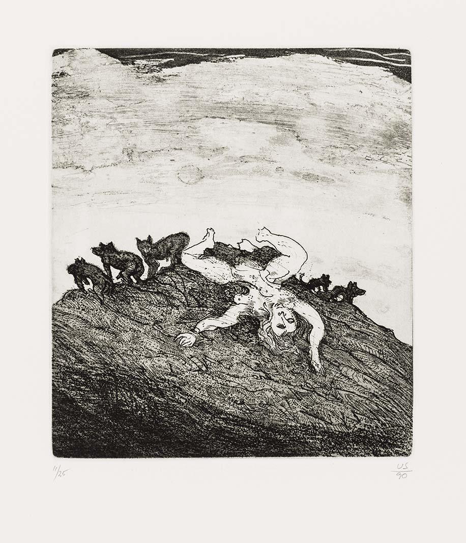 Artwork (Untitled 2) (from 'Night watch, a print cycle of thirty etchings' portfolio) this artwork made of Etching and aquatint on Arches paper, created in 1990-01-01