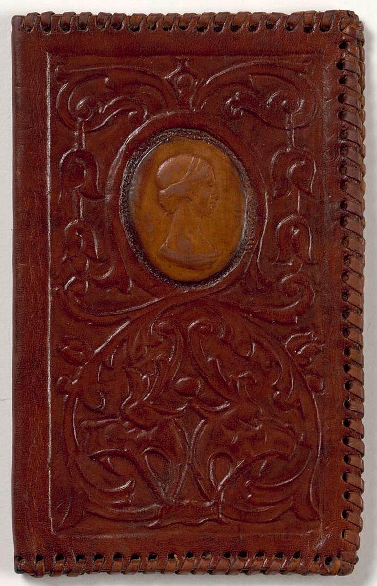 Artwork Wallet:  (Neo-renaissance motifs) this artwork made of Leather, carved including carved inset panel, created in 1935-01-01