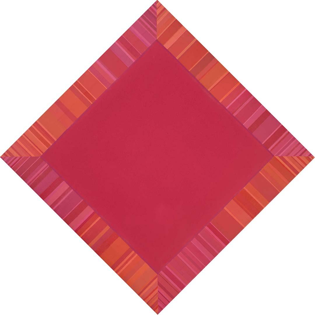 Artwork Red square with stripes this artwork made of Synthetic polymer paint on canvas, created in 1971-01-01