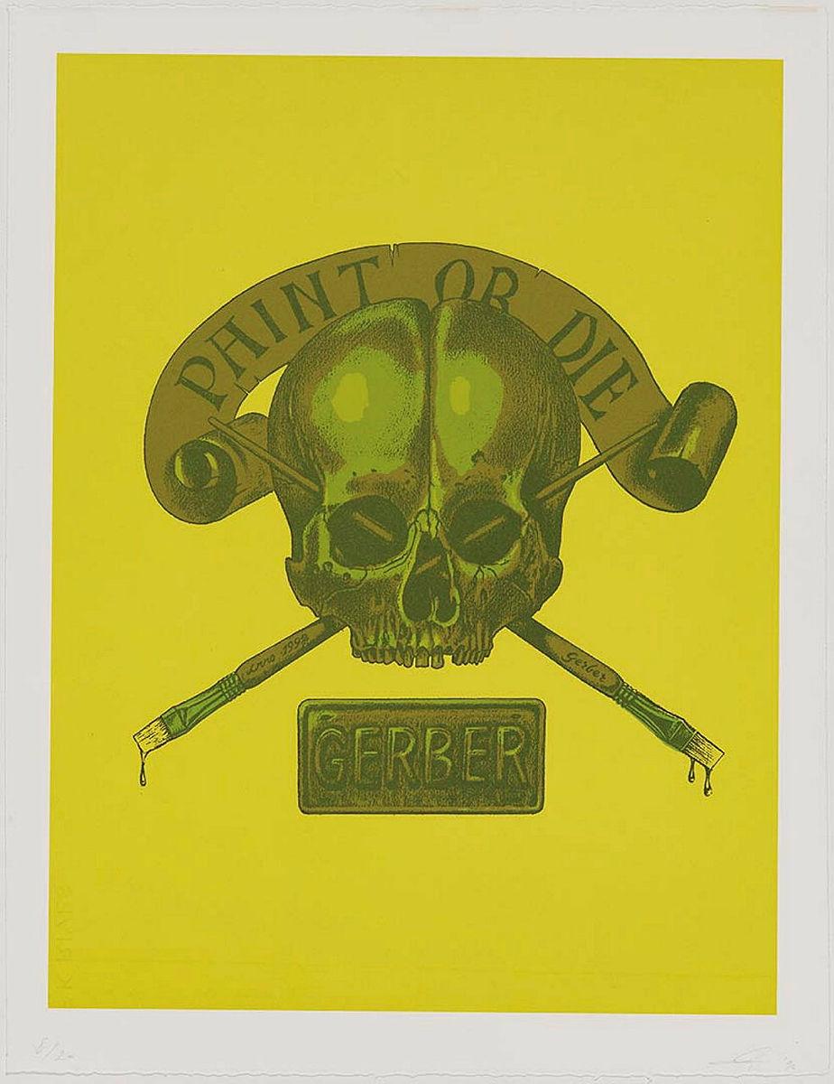 Artwork Paint or die (from 'Courts and jesters' portfolio) this artwork made of Screenprint on Velin BFK Rives 210gsm paper, created in 1992-01-01