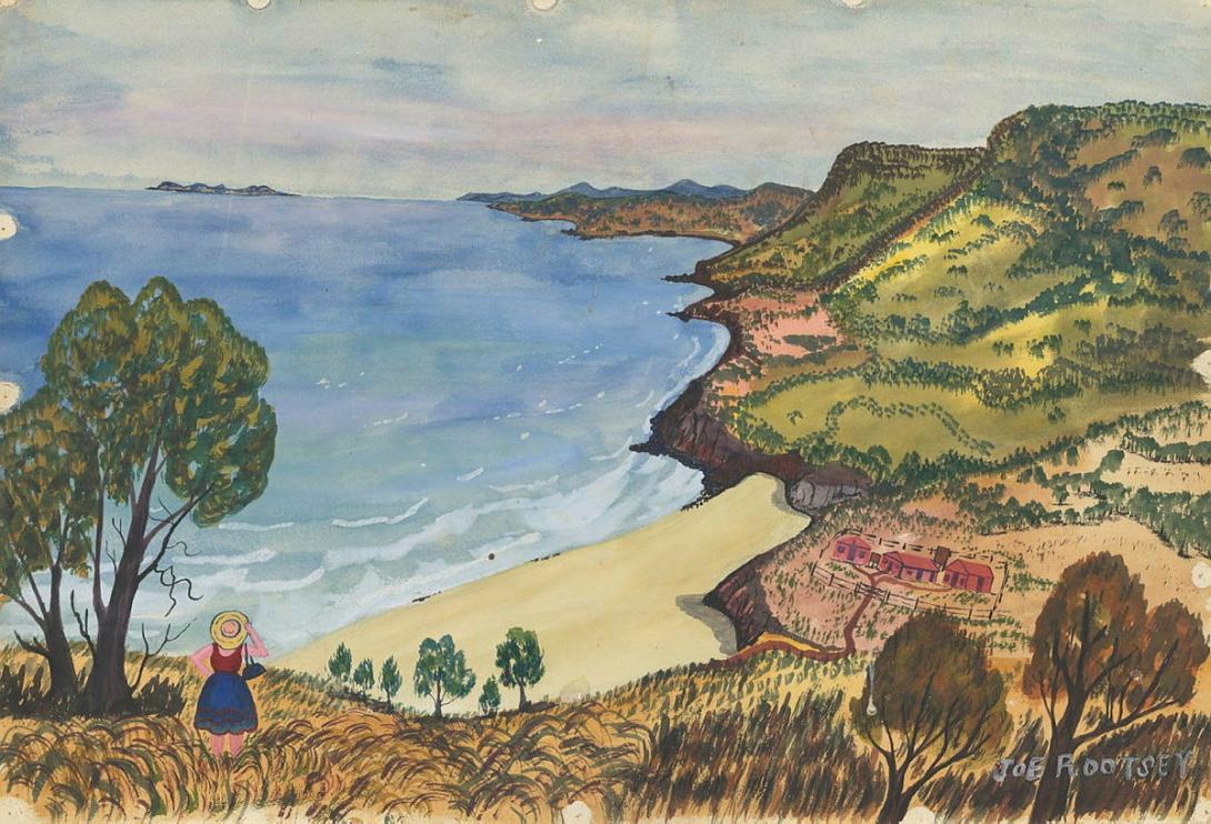 Artwork (Eastward from Bathurst Head) this artwork made of Watercolour on paper, created in 1958-01-01