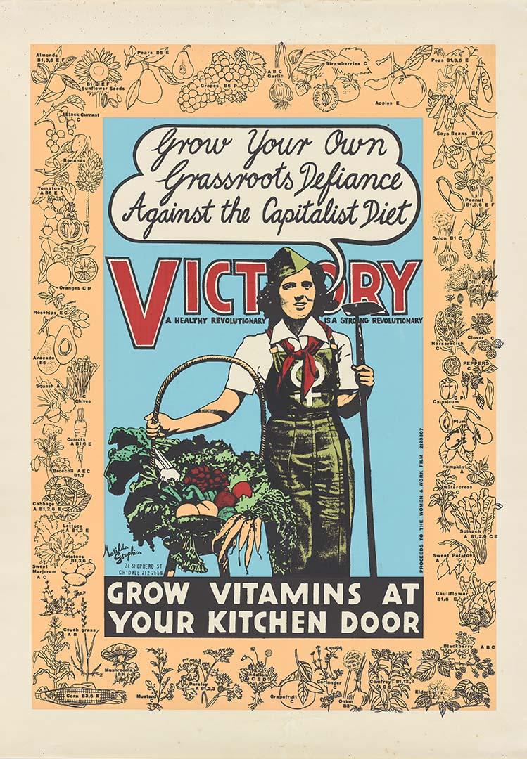 Artwork Grow your own grassroots defiance against the capitalist diet this artwork made of Screenprint and photo-screenprint on paper, created in 1972-01-01