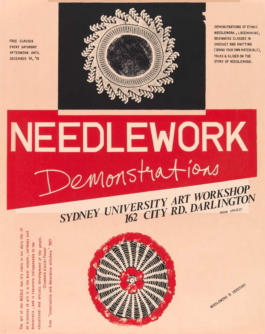Artwork Needlework demonstrations this artwork made of Screenprint on paper, created in 1975-01-01
