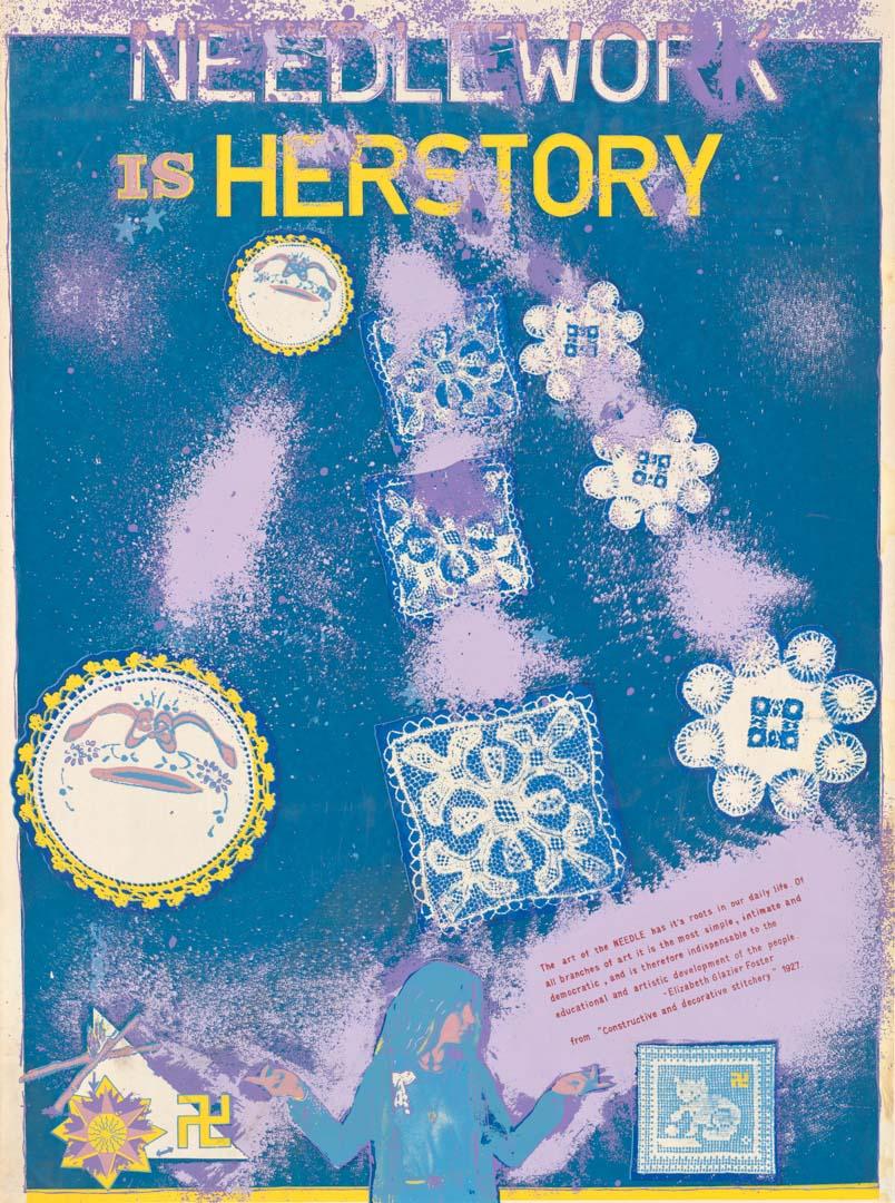 Artwork Needlework is herstory this artwork made of Screenprint on paper, created in 1979-01-01
