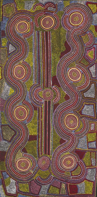 Artwork Warlu Manu Munga Jukurrpa (Fire and Night Sky Dreaming) this artwork made of Synthetic polymer paint on canvas, created in 1992-01-01