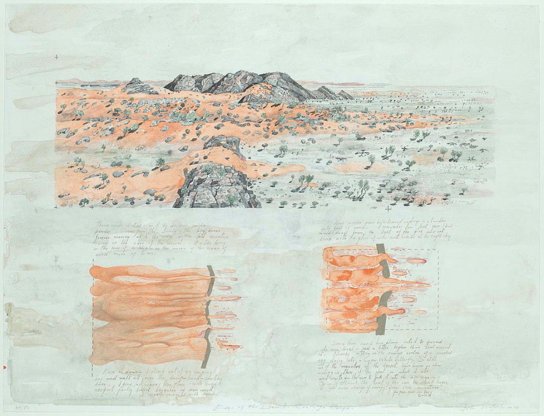 Artwork Edge of the desert, Roedinga Range (from 'The Simpson Desert survey' series) this artwork made of Lithograph on paper, created in 1992-01-01