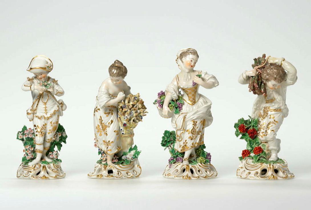 Artwork Figurines:  The French seasons this artwork made of Soft-paste porcelain, cast and assembled with polychrome overglaze and gilt details, created in 1775-01-01