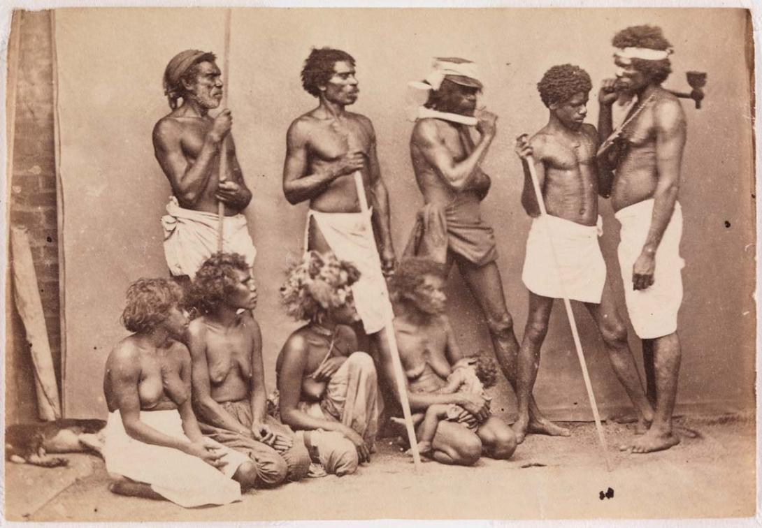 Artwork (Studio portrait of Indigenous group) this artwork made of Gold-toned albumen photograph on paper, created in 1865-01-01