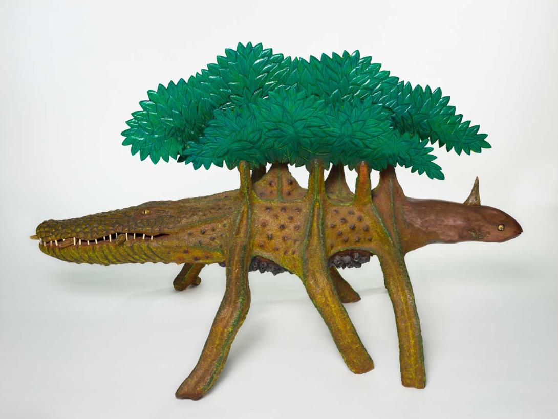 Artwork The mangrove monster no. 2 this artwork made of Wood, mandarin skin, shell and resin, created in 1986-01-01