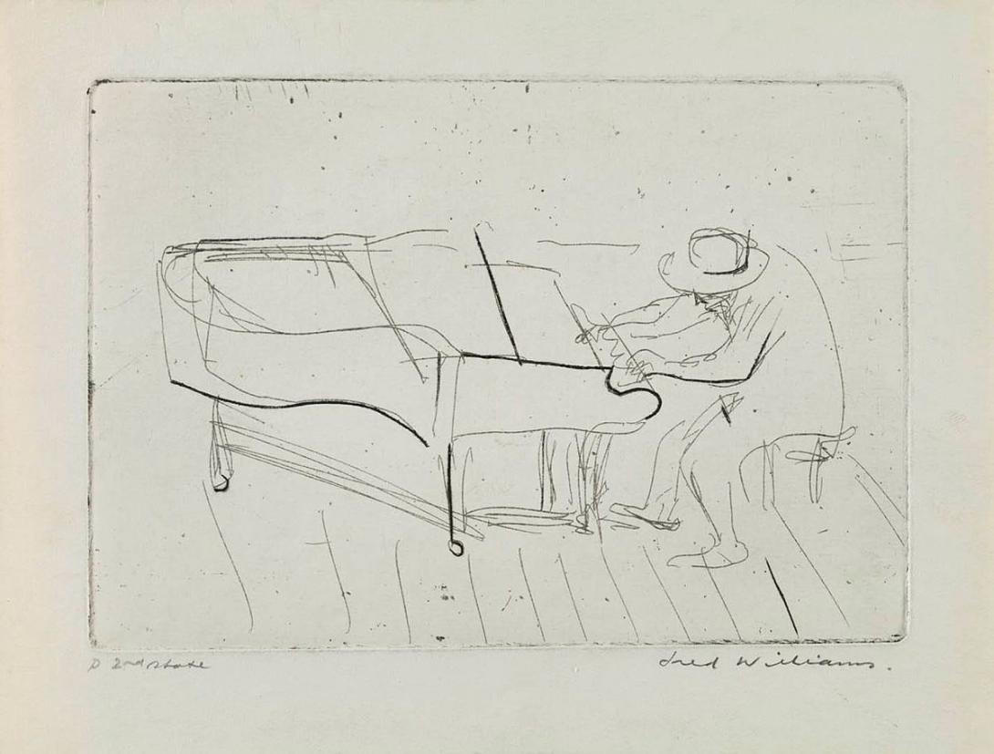 Artwork Mad pianist (from 'Music hall' series) this artwork made of Etching and engraving on paper, created in 1955-01-01