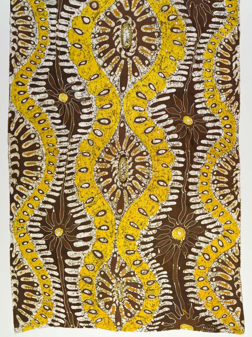 Artwork Textile length this artwork made of Silk length dyed with napthol azoic dyes in the batik technique