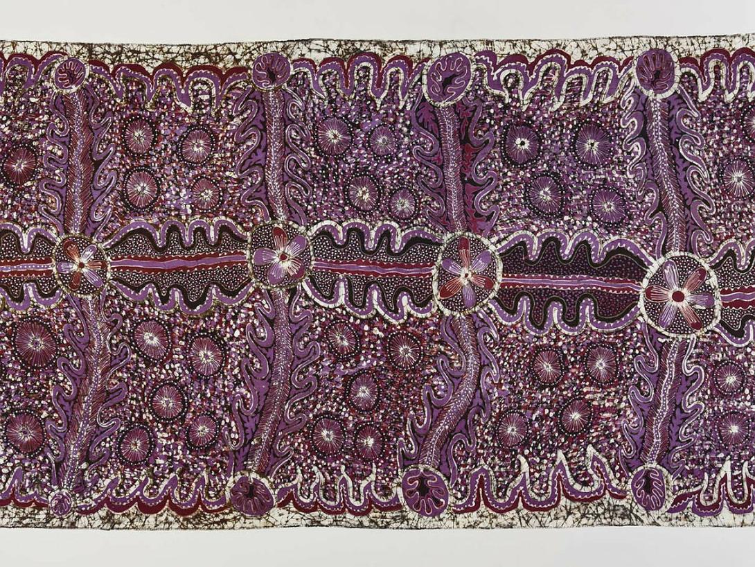 Artwork Textile length this artwork made of Silk length dyed with napthol azoic dyes in the batik technique, created in 1994-01-01