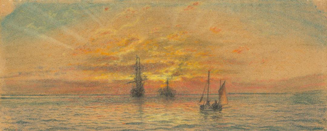 Artwork Sunset sea this artwork made of Pastel on paper, created in 1883-01-01