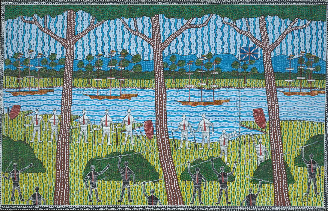 Artwork Phillip's landing this artwork made of Synthetic polymer paint on canvas, created in 1988-01-01
