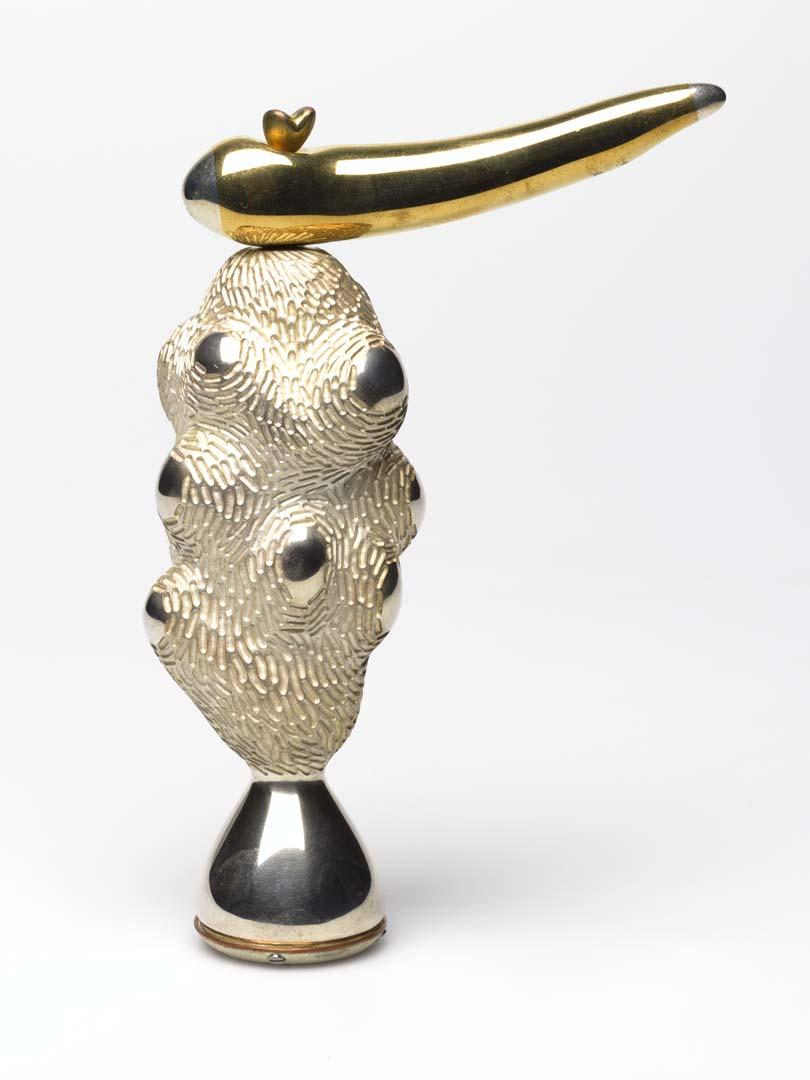 Artwork Bulbous pepper grinder this artwork made of Cast sterling silver, bronze, brass, Peugeot mechanism, created in 1996-01-01