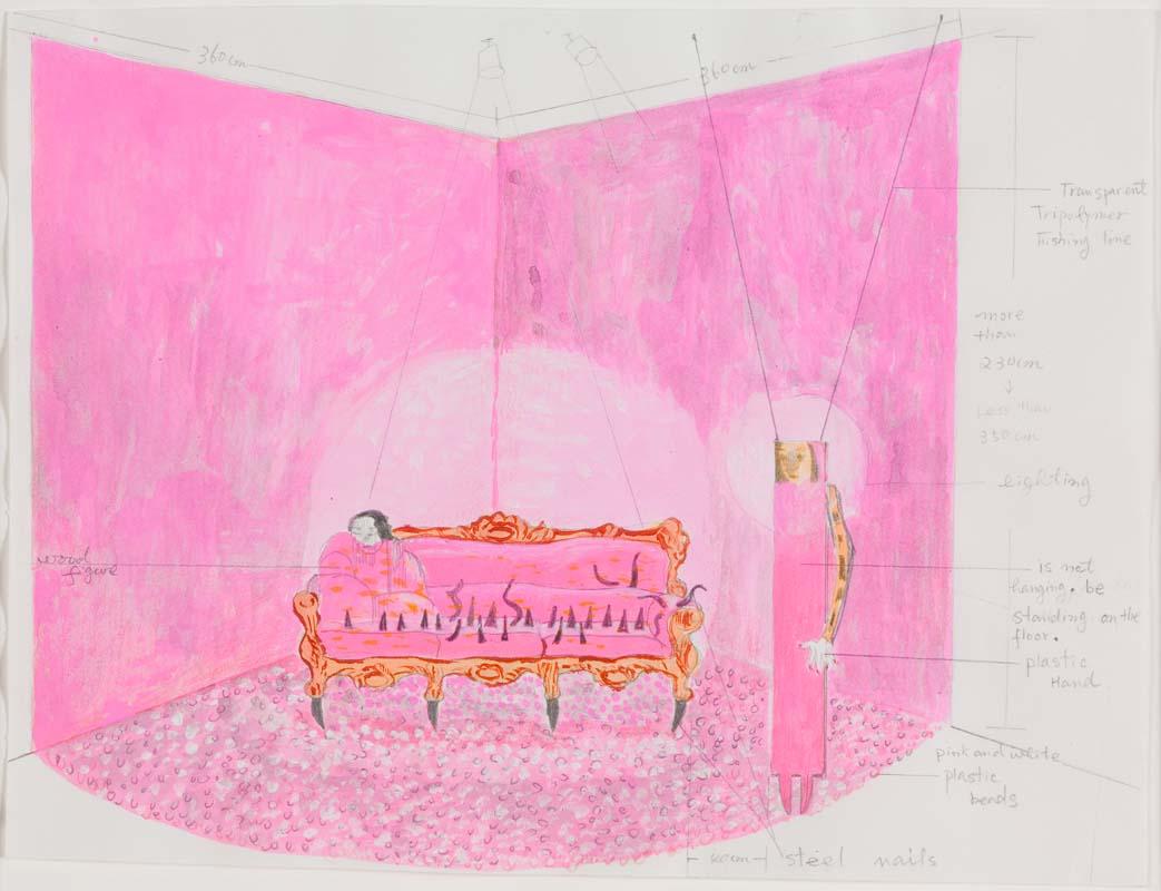 Artwork Preparatory drawing for 'Pink sofa' this artwork made of Watercolour and pencil on paper, created in 1996-01-01