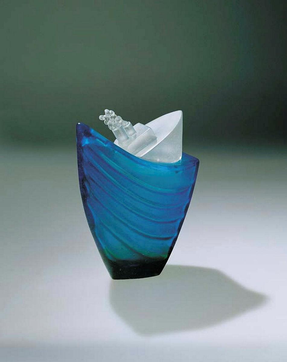 Artwork Sculpture:  Cold waters this artwork made of Cast glass pate de verre, clear and blue/green, created in 1996-01-01