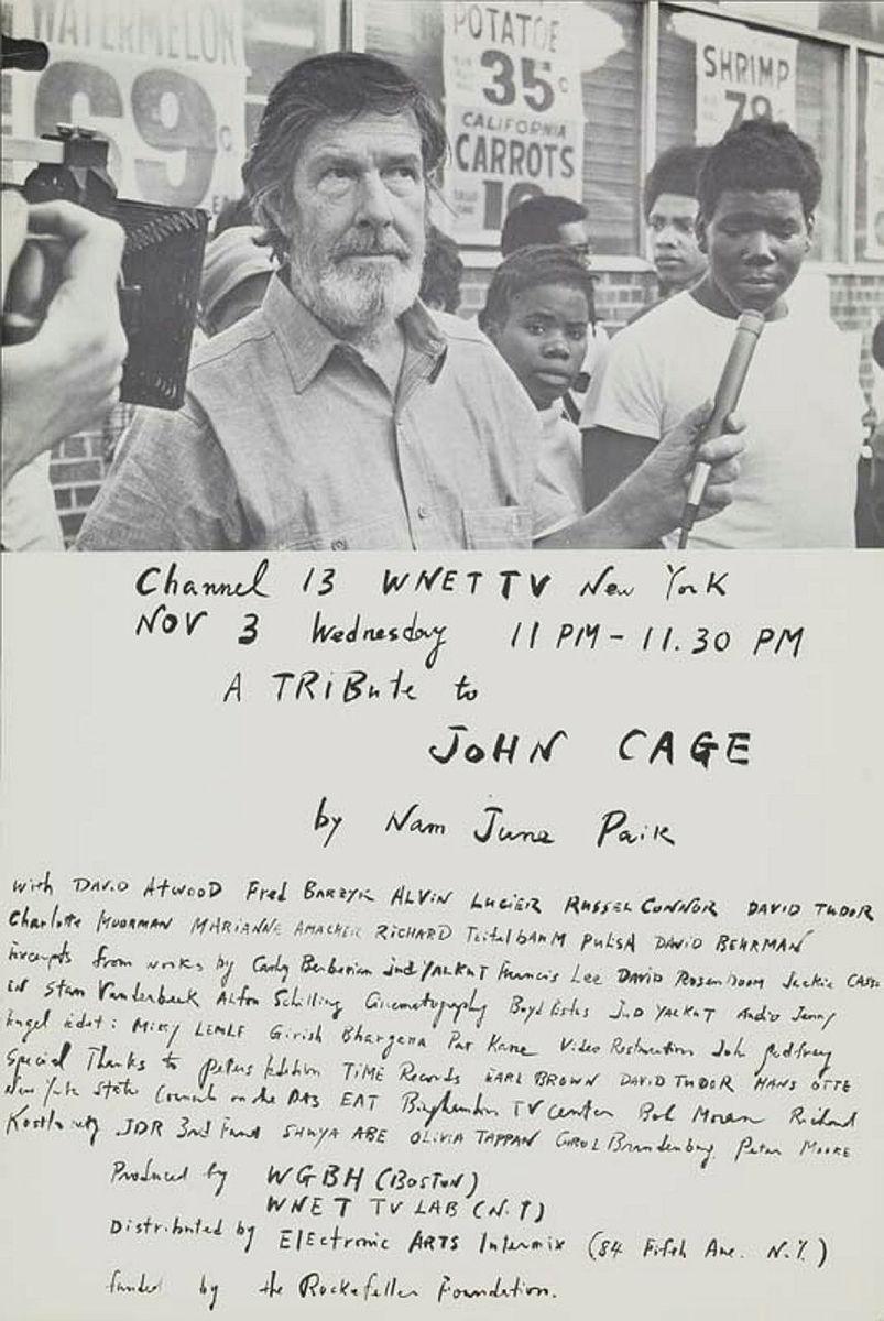 Artwork Flyer for 'A tribute to John Cage' this artwork made of Offset print on paper, created in 1973-01-01