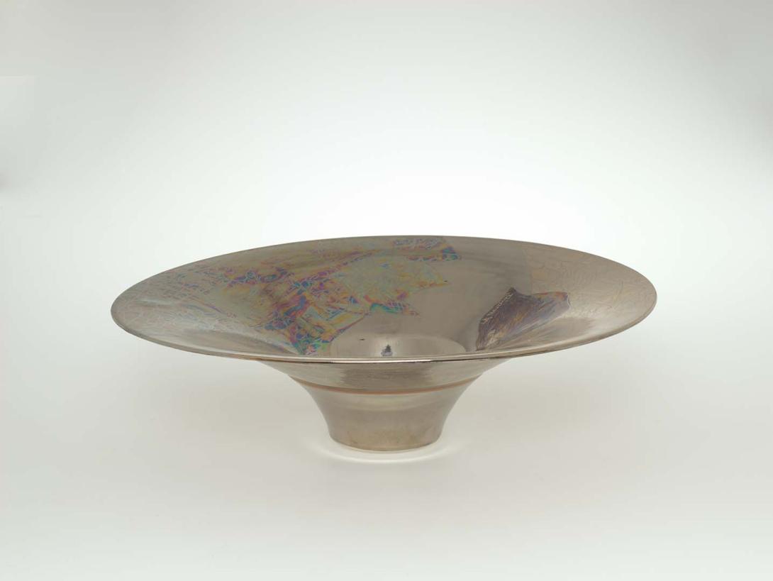 Artwork Bowl:  Moonlight on the water this artwork made of Porcelain, wheelthrown flaring form with lustre decoration, created in 1997-01-01