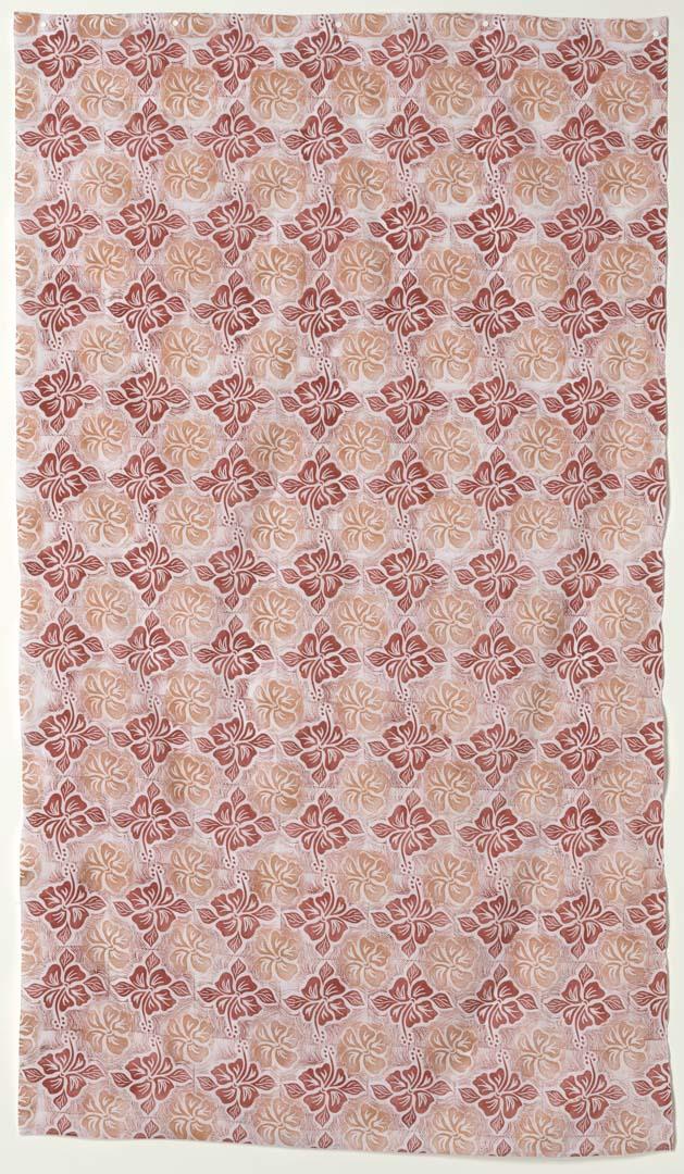Artwork Textile length:  Hibiscus this artwork made of White commercial cotton fabric, block printed in purple-brown and pale brown, created in 1996-01-01