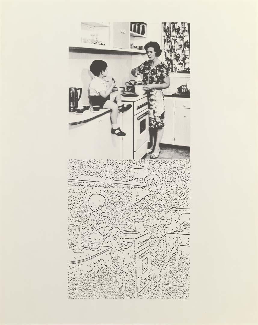 Artwork Systematically altered photograph:  The kitchen this artwork made of Photogravure and photocopy on cardboard, created in 1968-01-01