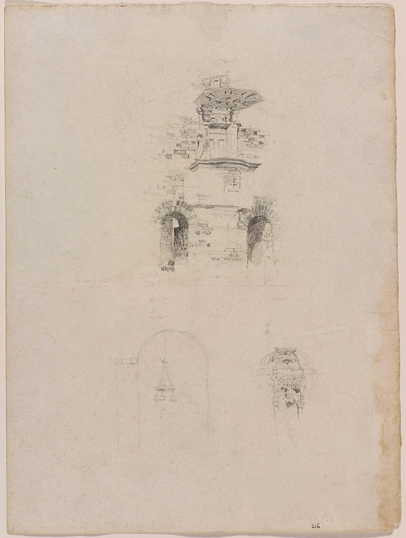 Artwork (Church pulpit, St. Brigid's, Red Hill and fragmentary sketches of church interior) this artwork made of Pencil on paper, created in 1915-01-01