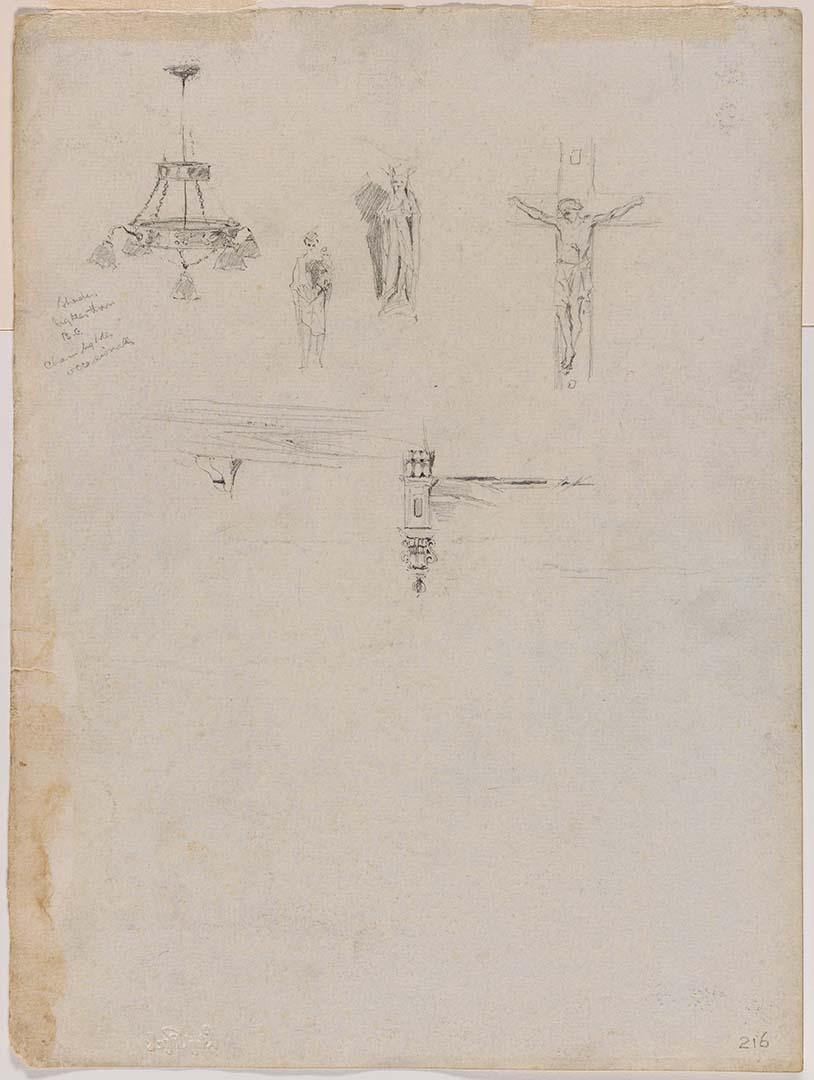 Artwork (Sketches of church interior details (St. Brigid's, Red Hill)) this artwork made of Pencil on paper, created in 1915-01-01
