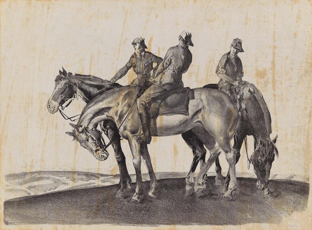 Artwork The grooms, Happy Valley, Franvilliers (from 'Australia at war' series) this artwork made of Lithograph on paper on card, created in 1918-01-01