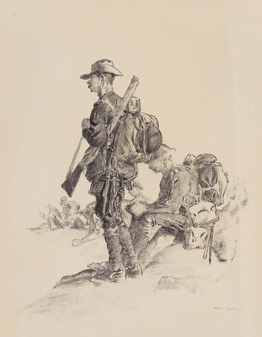 Artwork Reinforcements 1917 (from 'Australia at war' series) this artwork made of Lithograph on paper, created in 1918-01-01