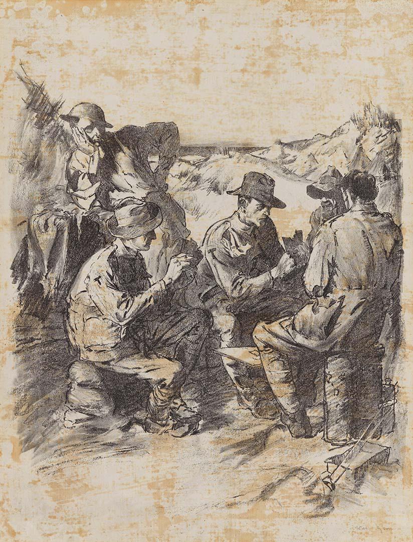 Artwork With the 2nd Tunnellers, Le Paune, 1917 (from 'Australia at war' series) this artwork made of Lithograph on paper on card, created in 1918-01-01