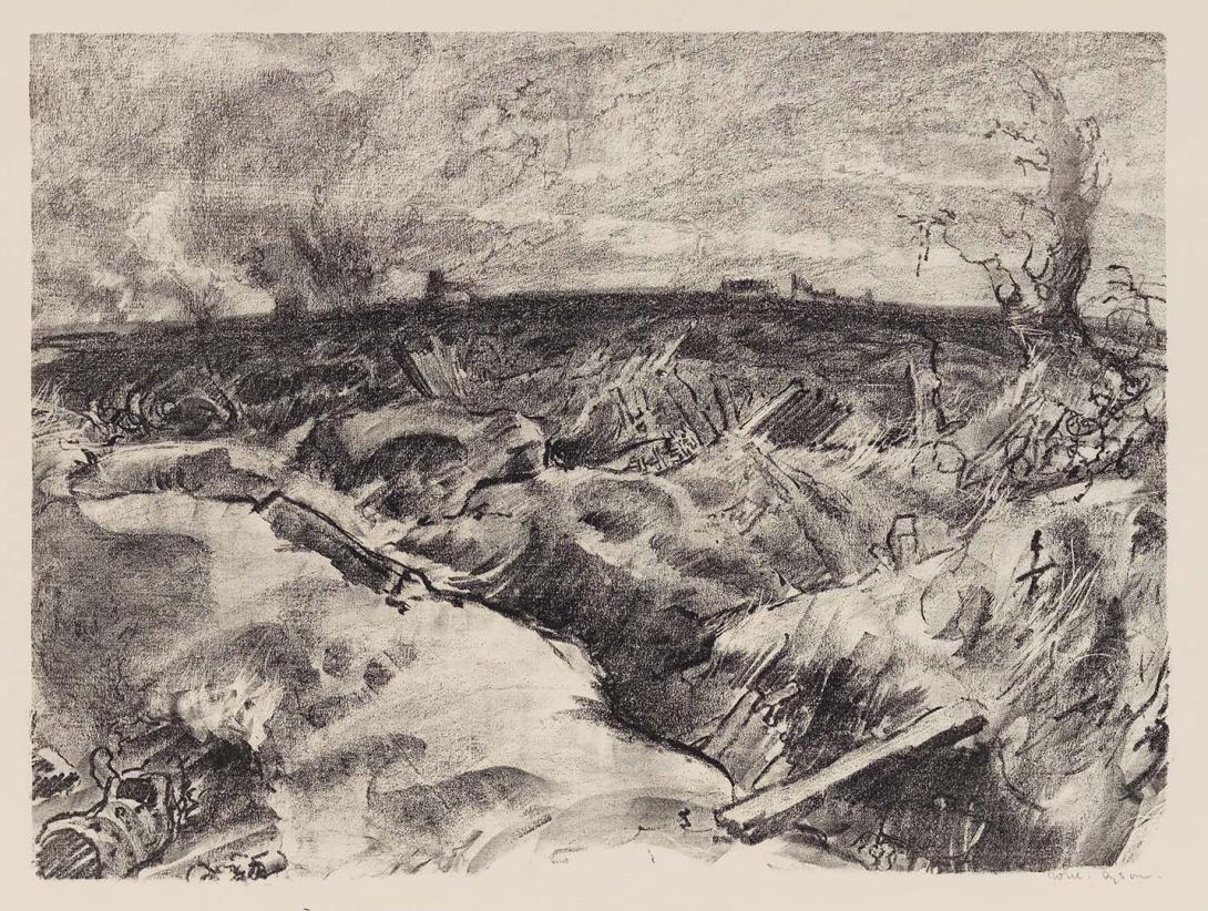 Artwork Messines, morning of the offensive (from 'Australia at war' series) this artwork made of Lithograph on paper, created in 1917-01-01