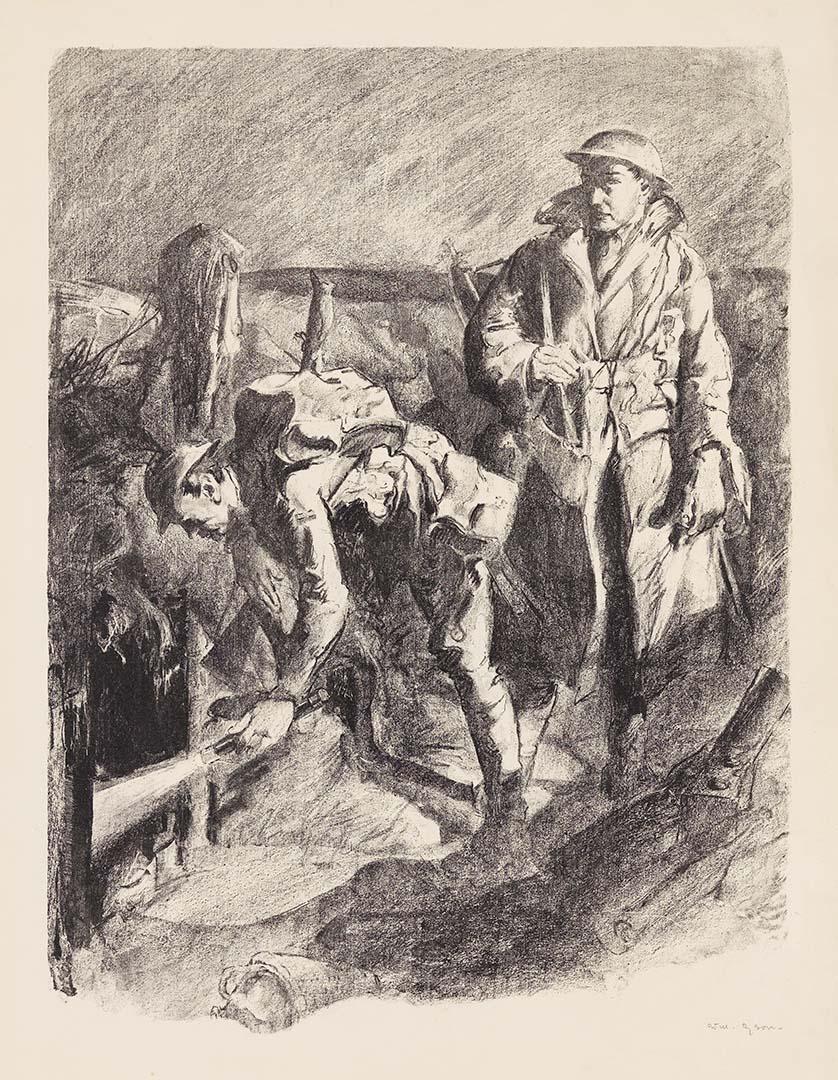 Artwork Searching for German booby traps near Ligny-Thilloy (from 'Australia at war' series) this artwork made of Lithograph on paper, created in 1917-01-01