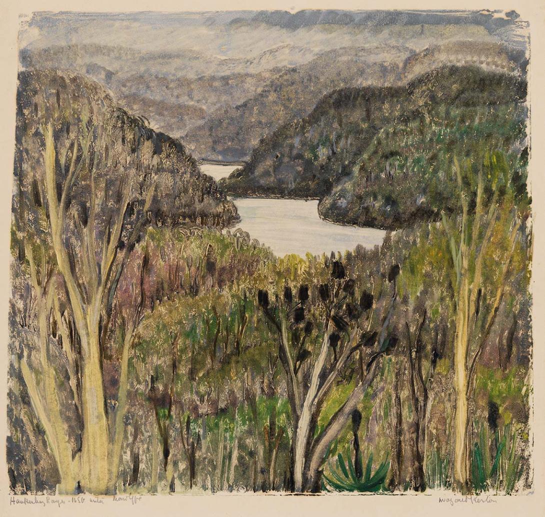 Artwork Hawkesbury Ranges - NSW winter this artwork made of Monotype on thin smooth wove paper, created in 1946-01-01