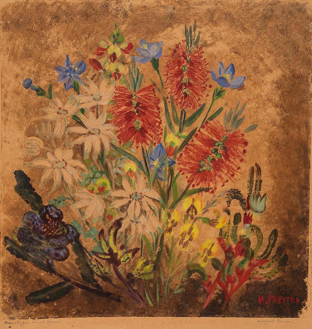 Artwork Mixed flowers this artwork made of Monotype on thin light-brown wove paper, created in 1946-01-01