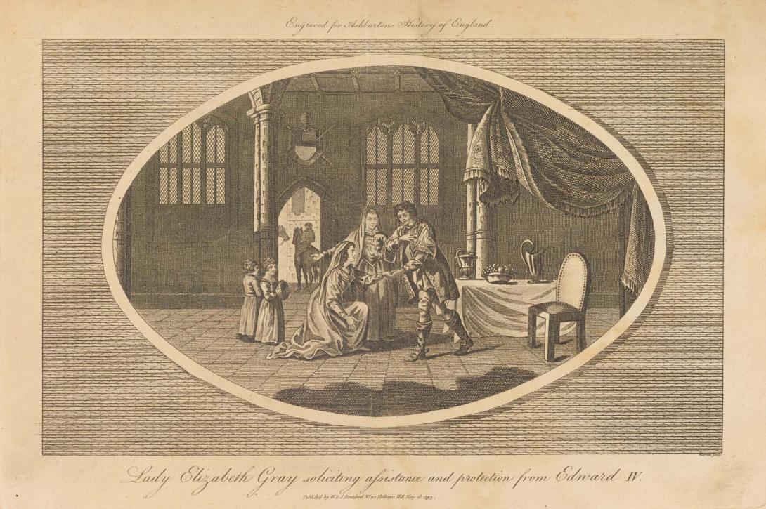 Artwork Lady Elizabeth Gray soliciting assistance and protection from Edward IV (from 'Ashburton's History of England' series) this artwork made of Steel engraving on paper