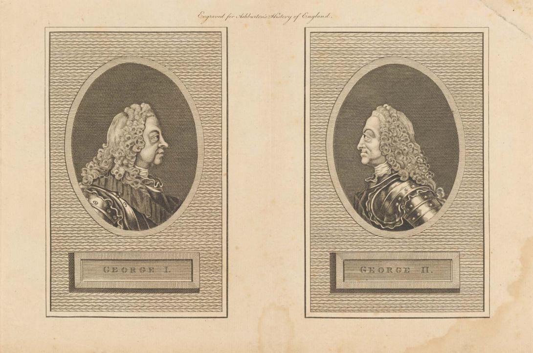 Artwork George I George II (from 'Ashburton's History of England' series) this artwork made of Steel engraving