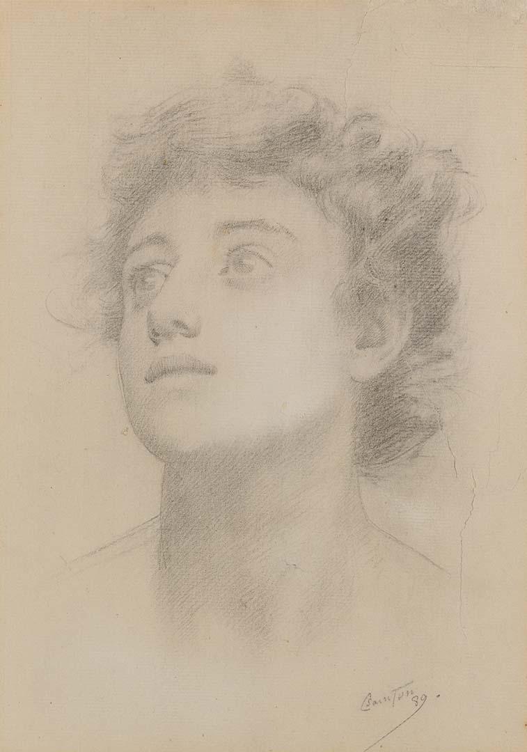 Artwork (Head of a young woman) this artwork made of Pencil on cream laid paper, created in 1889-01-01