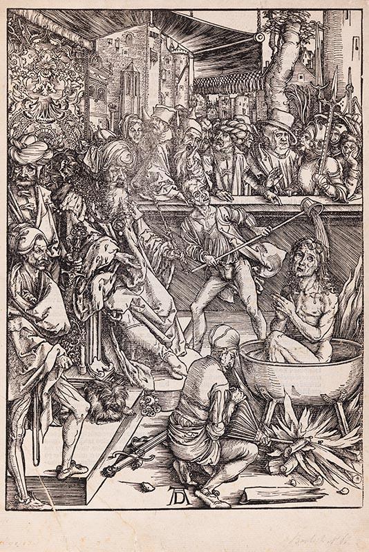 Artwork The Martyrdom of St John the Evangelist (from 'The Apocalypse' series) this artwork made of Woodcut on laid paper, created in 1496-01-01