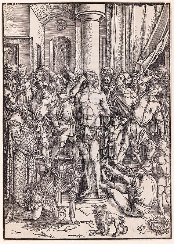 Artwork The Flagellation of Christ (from 'The Large Passion' series) this artwork made of Woodcut on laid paper, created in 1496-01-01
