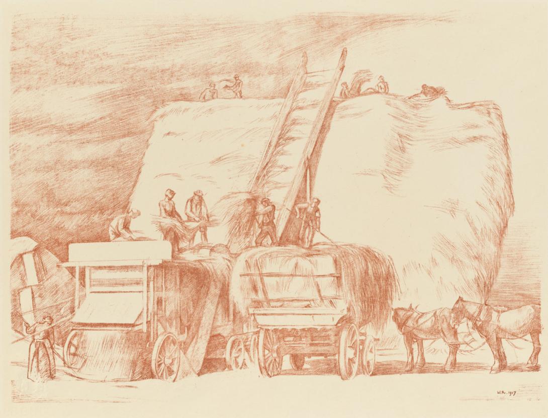 Artwork Threshing this artwork made of Lithograph on cream discoloured handmade wove paper, created in 1917-01-01