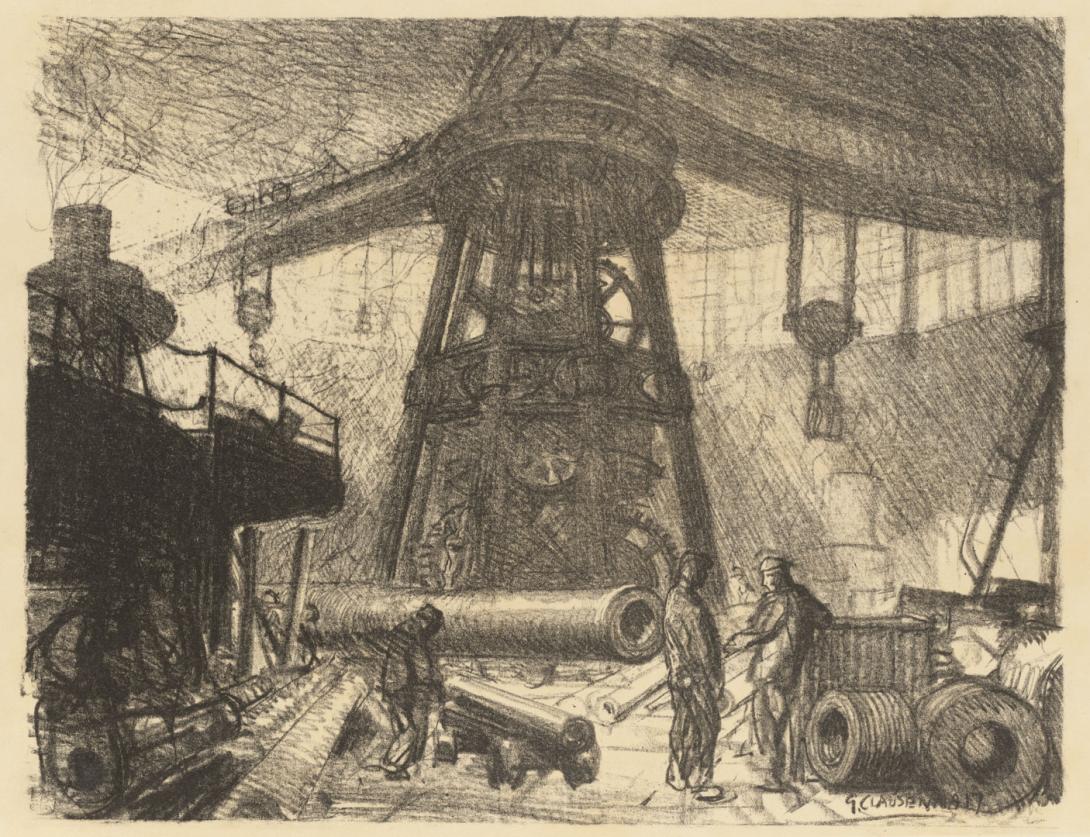 Artwork The radial crane (from the set 'Making guns', in 'The efforts', the first part of 'The Great War:  Britain's efforts and ideals shown in a series of lithographic prints' series) this artwork made of Lithograph on cream wove paper, created in 1917-01-01