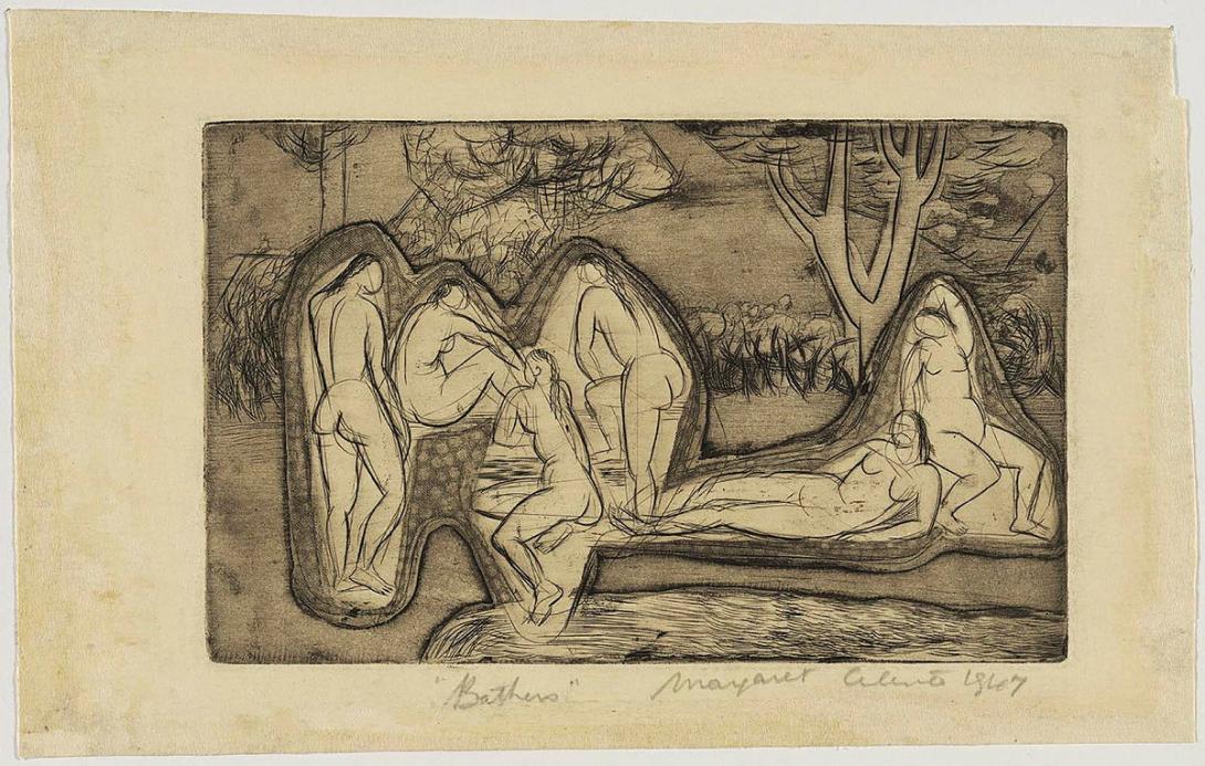 Artwork Bathers this artwork made of Engraving, aquatint, soft-ground etching, open bite on cream laid handmade paper, created in 1947-01-01